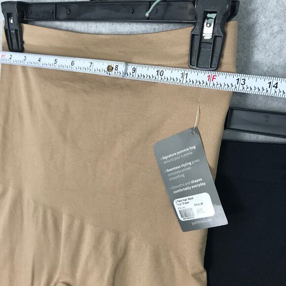 Yummie Shapewear Womens M/L Black Tan Shorts 2 Pack High Waist Shaping Smoothing - Picture 6 of 12